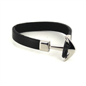 Pulseira em Aço e Couro Preto Liso com Âncora