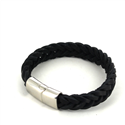 Pulseira em Aço e Couro Preto