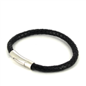 Pulseira em Aço e Couro Preto Cilíndrica