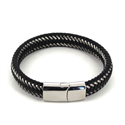 Pulseira em Aço e Couro Preto I