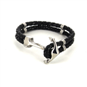 Pulseira em Aço e Couro Trençado Preto com Âncora
