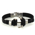 Pulseira de Couro Preto com Âncora