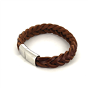 Pulseira de Couro e Aço Trançada Castanha