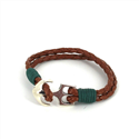Pulseira de Couro Trançado com Âncora
